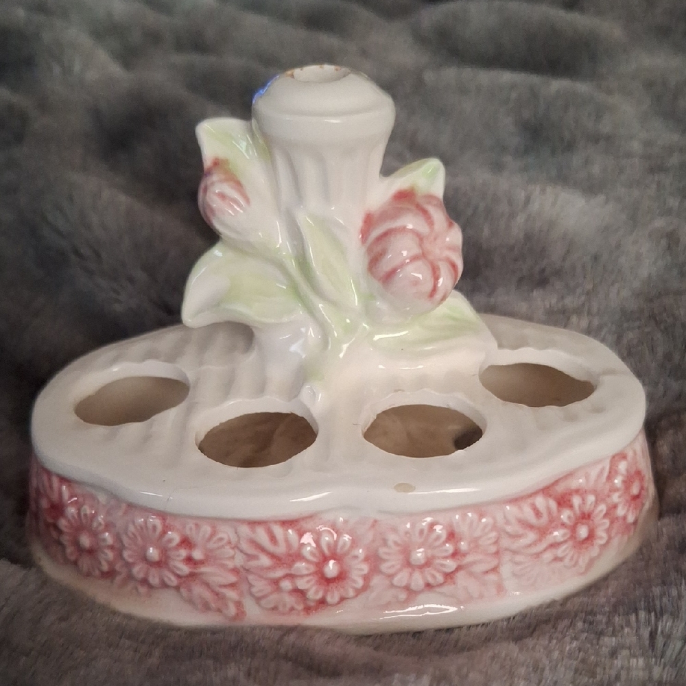 Source Unknown Floral Ceramic Holder - Pink and White